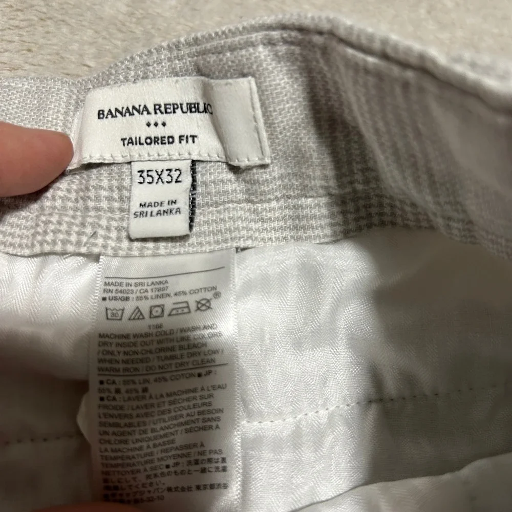 Banana Republic Tailored Fit Pants Mens 35x32 White Grey Glen Plaid Linen Blend